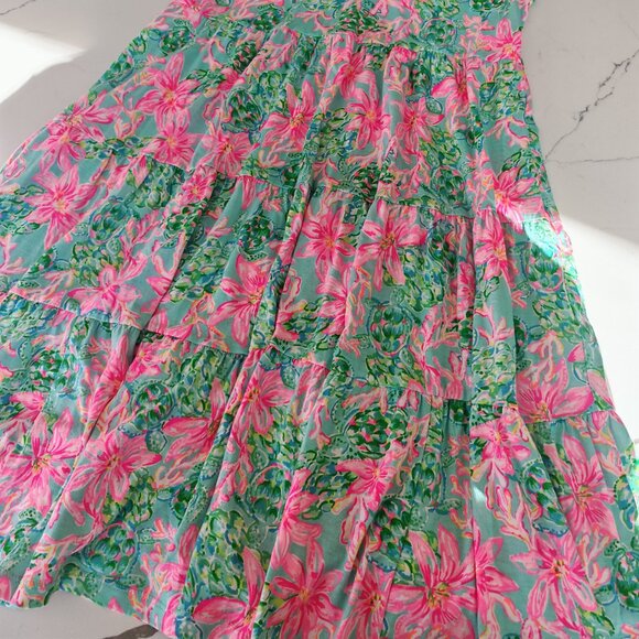 Lilly Pulitzer Pink & Green Floral Tiered Mini Dress | Size S | Tropical Print - Picture 7 of 10